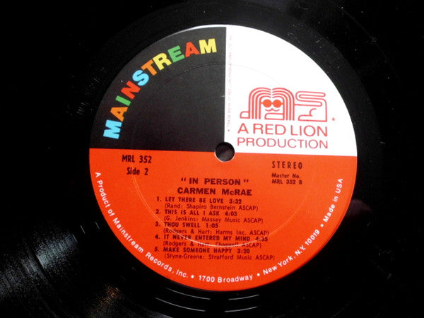 Carmen McRae ~ In Person (Vinyl) - Djungel & Jazz