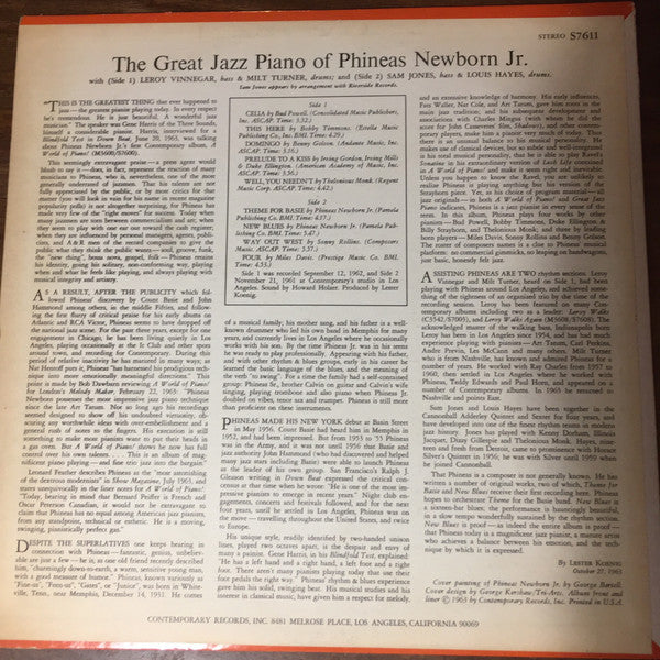 Phineas Newborn Jr. ~ The Great Jazz Piano Of Phineas Newborn Jr. (Vinyl) - Djungel & Jazz