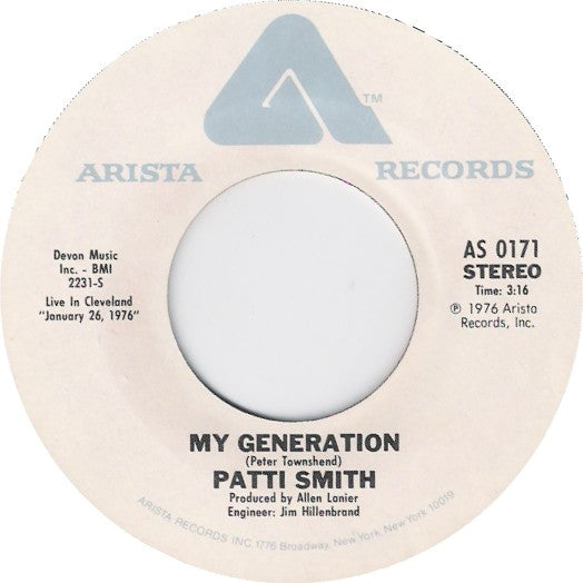 Patti Smith Group ~ Gloria / My Generation (Vinyl) - Djungel & Jazz