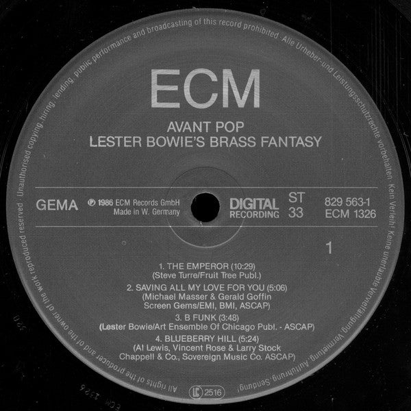 Lester Bowie Brass Fantasy ~ Avant Pop (Vinyl) - Djungel & Jazz