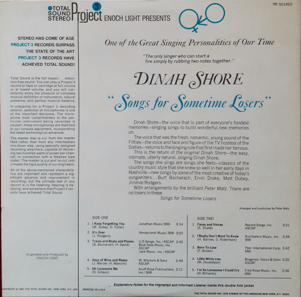 Dinah Shore ~ Songs For Sometime Losers (Vinyl) - Djungel & Jazz
