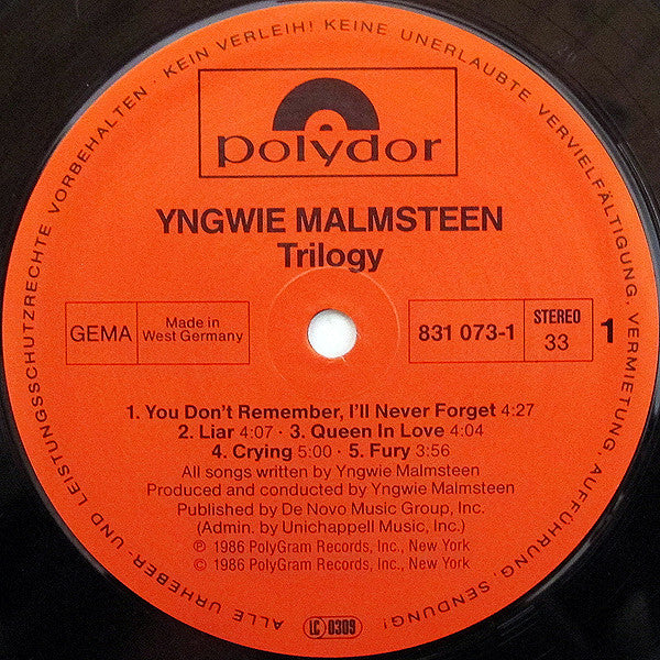 Yngwie Malmsteen ~ Trilogy (Vinyl) - Djungel & Jazz