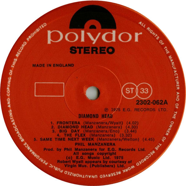 Phil Manzanera ~ Diamond Head (Vinyl) - Djungel & Jazz