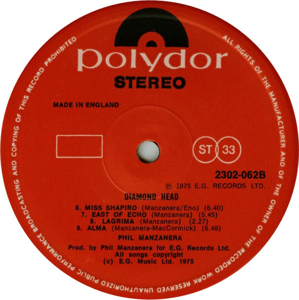 Phil Manzanera ~ Diamond Head (Vinyl) - Djungel & Jazz