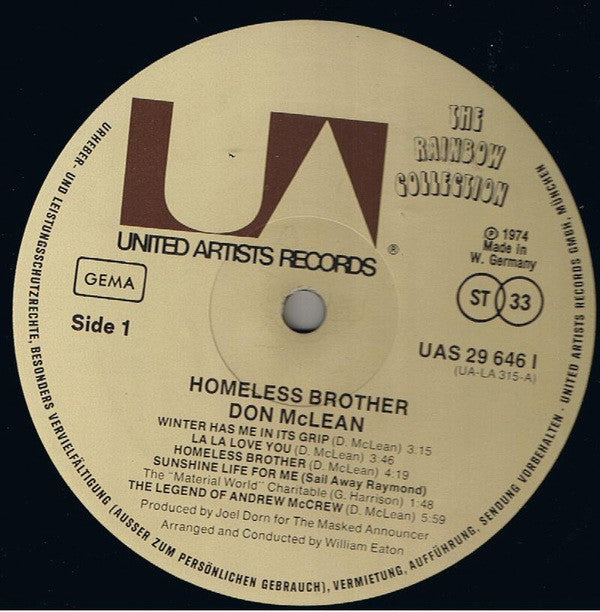 Don McLean ~ Homeless Brother (Vinyl) - Djungel & Jazz