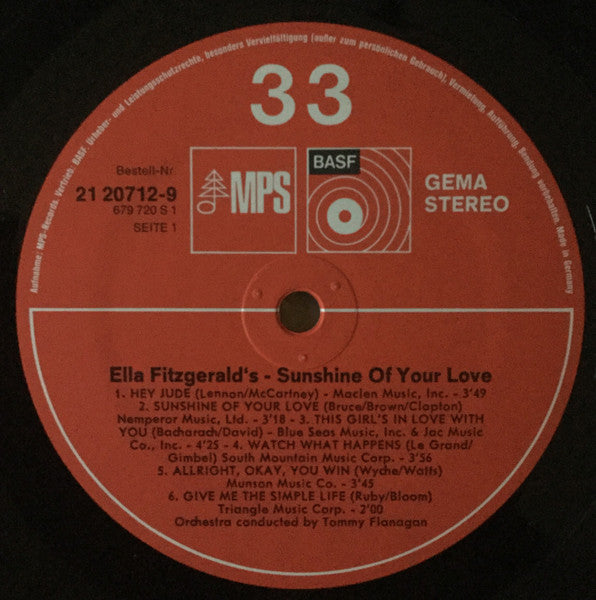 Ella Fitzgerald : Sunshine Of Your Love (LP, Album, RP)