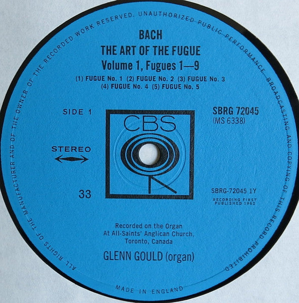 Bach / Glenn Gould ~ The Art Of The Fugue, Volume 1 (First Half) Fugues 1-9 (Vinyl) - Djungel & Jazz