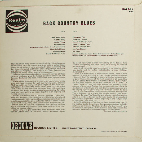 Sonny Terry & Brownie McGhee ~ Back Country Blues (Vinyl) - Djungel & Jazz