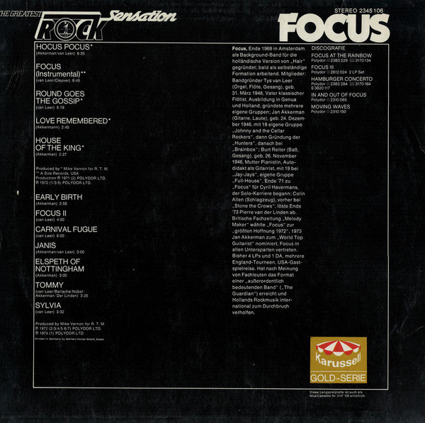 Focus ~ The Greatest Rock Sensation (Vinyl) - Djungel & Jazz