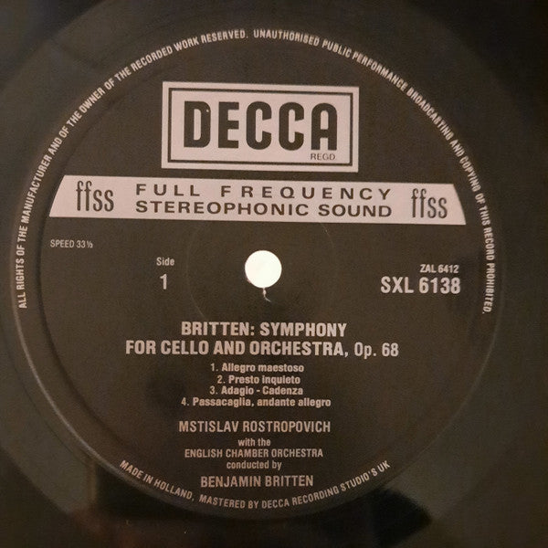 Benjamin Britten / Mstislav Rostropovich, Joseph Haydn, English Chamber Orchestra ~ Cello Symphony Op. 68 / Cello Concerto In C (Vinyl) - Djungel & Jazz