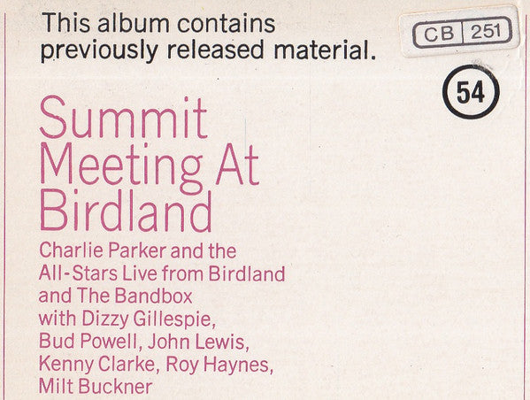 Charlie Parker ~ Summit Meeting At Birdland (Vinyl) - Djungel & Jazz