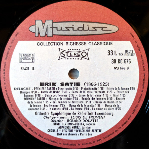 Erik Satie – Orchestre Symphonique De Radio-Télé Luxembourg, Roland Douatte ~ Parade / Geneviève De Brabant / Relâche (Vinyl) - Djungel & Jazz