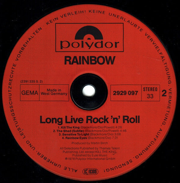 Rainbow ~ Long Live Rock 'N' Roll (Vinyl) - Djungel & Jazz