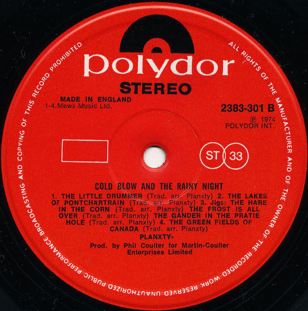 Planxty ~ Cold Blow And The Rainy Night (Vinyl) - Djungel & Jazz