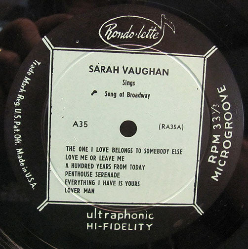 Sarah Vaughan ~ Sings Songs Of Broadway (Vinyl) - Djungel & Jazz