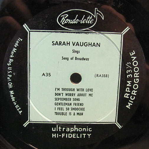 Sarah Vaughan ~ Sings Songs Of Broadway (Vinyl) - Djungel & Jazz