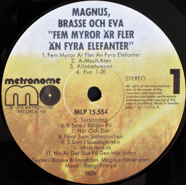 Magnus, Brasse & Eva ~ Fem Myror Är Fler Än Fyra Elefanter (Vinyl) - Djungel & Jazz