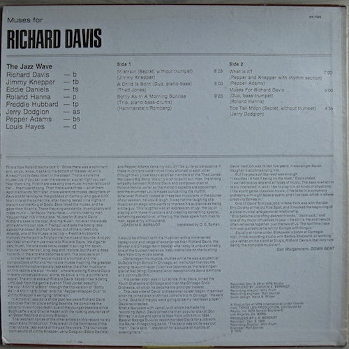 Richard Davis ~ Muses For Richard Davis - The Jazz Wave (Vinyl) - Djungel & Jazz