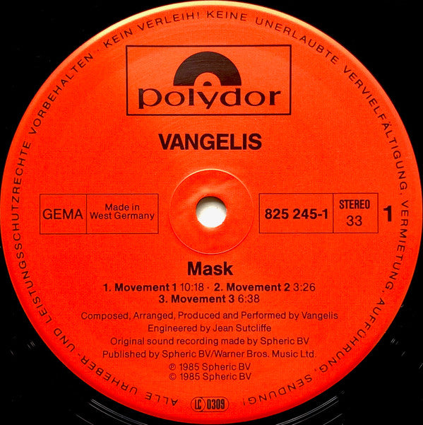 Vangelis ~ Mask (Vinyl) - Djungel & Jazz
