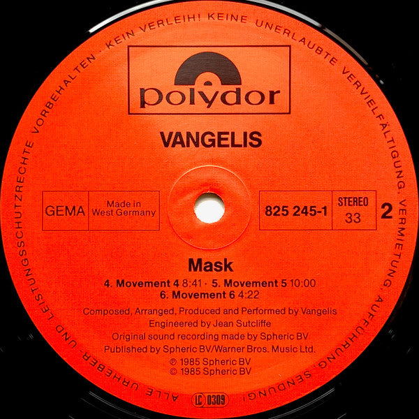 Vangelis ~ Mask (Vinyl) - Djungel & Jazz