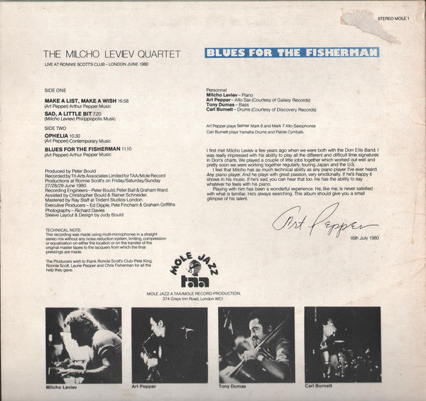 The Milcho Leviev Quartet ~ Blues For The Fisherman (Vinyl) - Djungel & Jazz