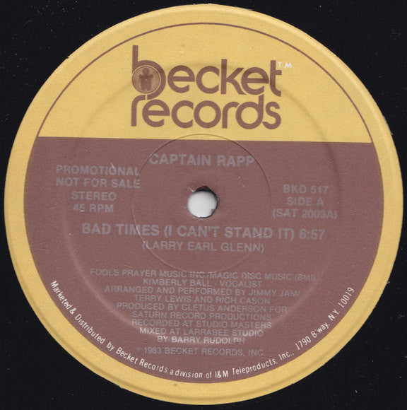Captain Rapp ~ Bad Times (I Can't Stand It) (Vinyl) - Djungel & Jazz