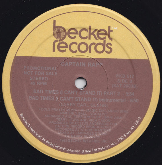 Captain Rapp ~ Bad Times (I Can't Stand It) (Vinyl) - Djungel & Jazz
