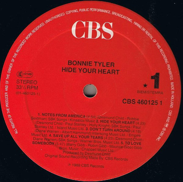 Bonnie Tyler : Hide Your Heart (LP, Album)