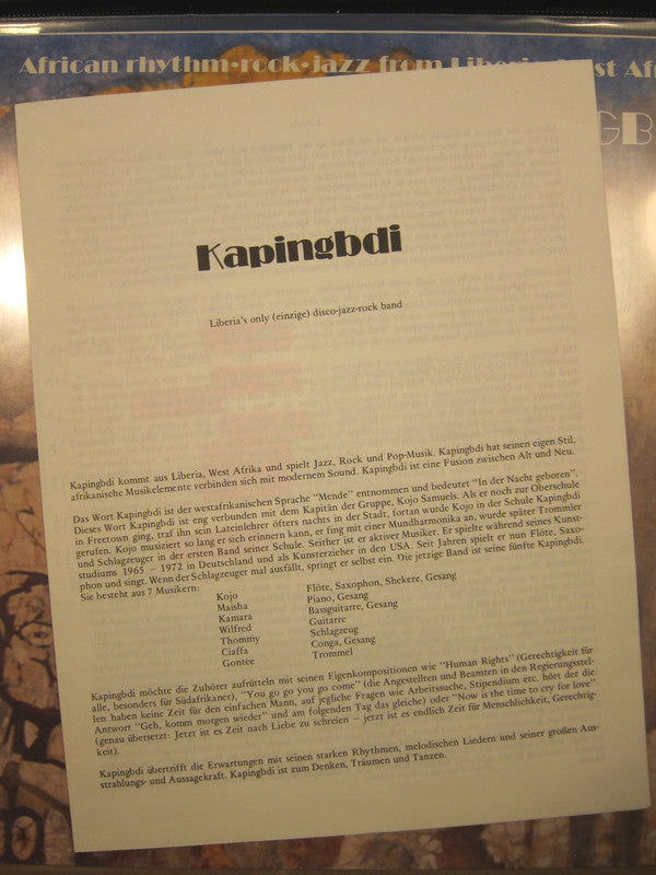 Kapingbdi : African Rhythm Rock Jazz From Liberia - West Africa (LP, Album)