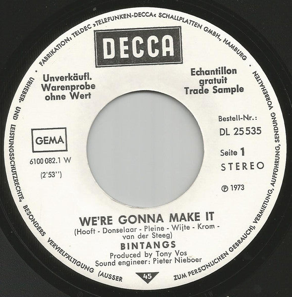 Bintangs ~ We're Gonna Make It / Well, Then It's Alright (Vinyl) - Djungel & Jazz