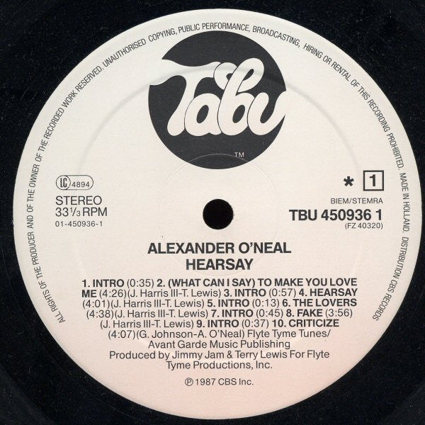 Alexander O'Neal ~ Hearsay (Vinyl) - Djungel & Jazz