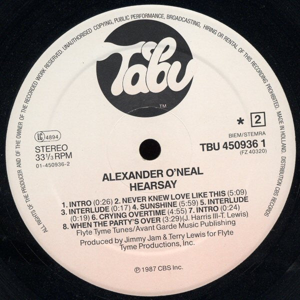Alexander O'Neal ~ Hearsay (Vinyl) - Djungel & Jazz