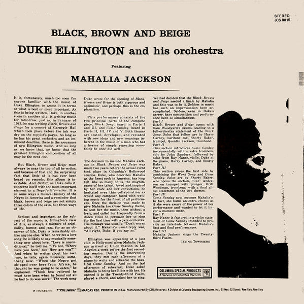 Duke Ellington And His Orchestra Featuring Mahalia Jackson ~ Black, Brown And Beige (Vinyl) - Djungel & Jazz