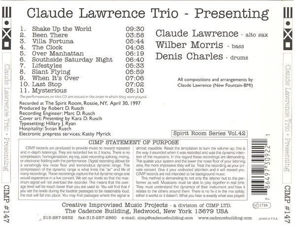 Claude Lawrence Trio ~ Presenting (Vinyl) - Djungel & Jazz