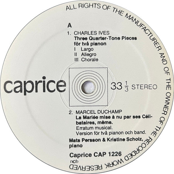 Charles Ives / Marcel Duchamp / John Cage - Mats Persson (4) & Kristine Scholz : Ives/Duchamp/Cage (LP, Album)