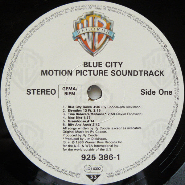 Ry Cooder ~ Blue City (Motion Picture Soundtrack) (Vinyl) - Djungel & Jazz