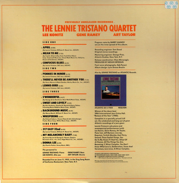 The Lennie Tristano Quartet ~ The Lennie Tristano Quartet (Vinyl) - Djungel & Jazz
