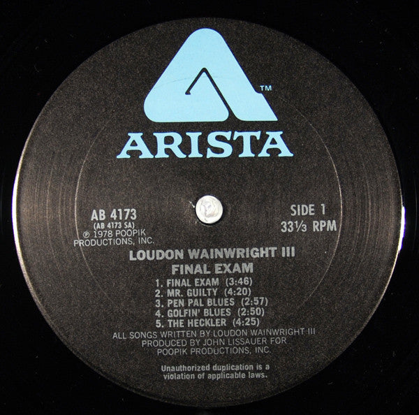 Loudon Wainwright (Ⅲ) ~ Final Exam (Vinyl) - Djungel & Jazz