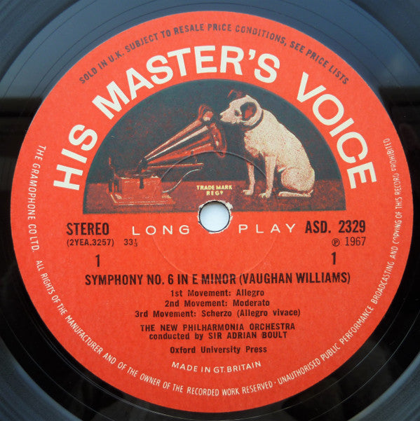 Sir Adrian Boult conducts Vaughan Williams, New Philharmonia Orchestra, Hugh Bean ~ Symphony No. 6 / The Lark Ascending (Vinyl) - Djungel & Jazz