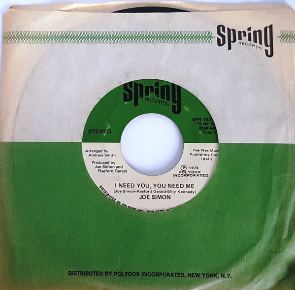 Joe Simon ~ I Need You, You Need Me / I'll Take Care (Of You) (Vinyl) - Djungel & Jazz