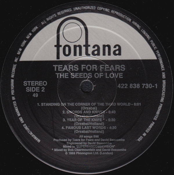 Tears For Fears : The Seeds Of Love (LP, Album)