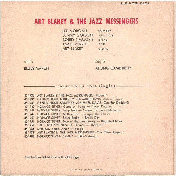 Art Blakey & The Jazz Messengers ~ Blues March (Vinyl) - Djungel & Jazz