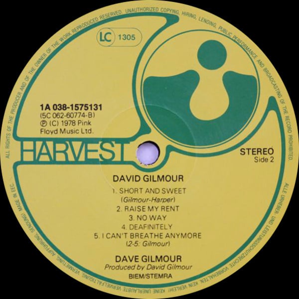David Gilmour ~ David Gilmour (Vinyl) - Djungel & Jazz