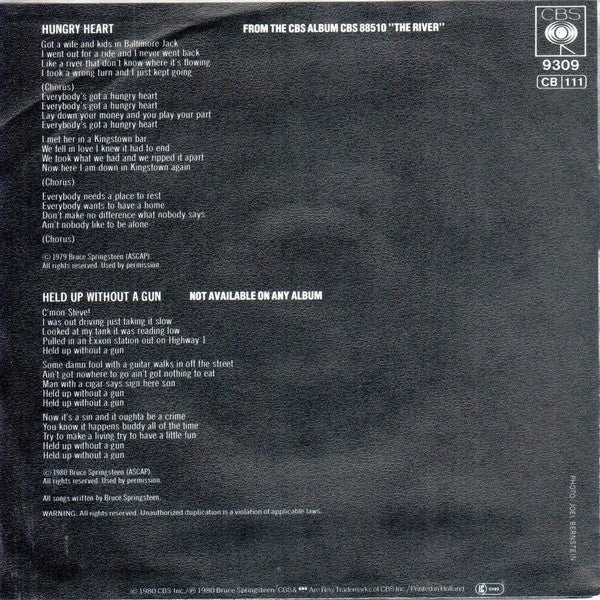 Bruce Springsteen ~ Hungry Heart (Vinyl) - Djungel & Jazz