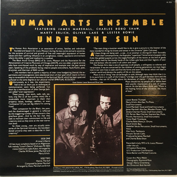Human Arts Ensemble With Oliver Lake & Lester Bowie ~ Under The Sun (Vinyl) - Djungel & Jazz