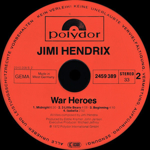 Jimi Hendrix ~ War Heroes (Vinyl) - Djungel & Jazz