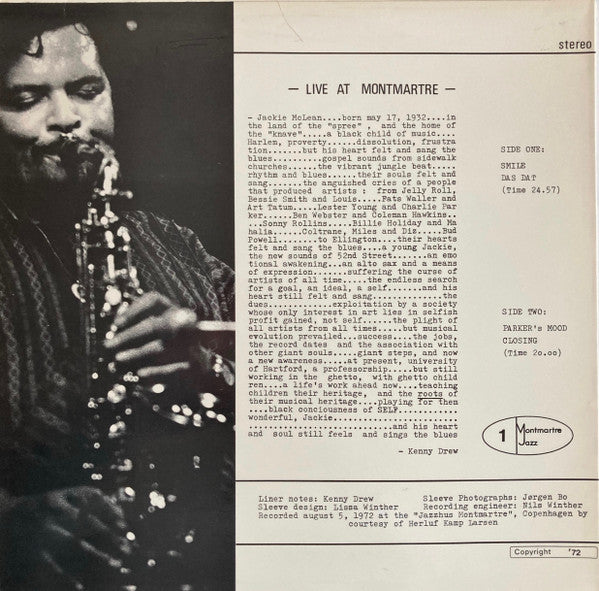 Jackie McLean ~ Live At Montmartre (Vinyl) - Djungel & Jazz