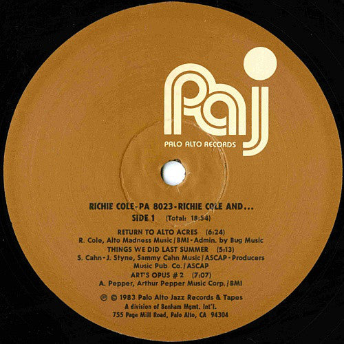 Richie Cole ~ Return To Alto Acres (Vinyl) - Djungel & Jazz