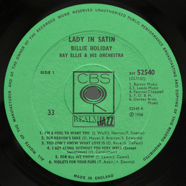 Billie Holiday With Ray Ellis And His Orchestra : Lady In Satin (LP, Album, Mono, RE)