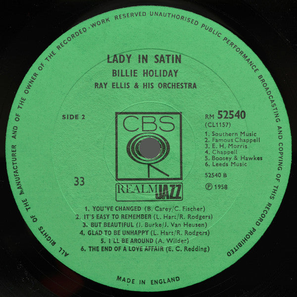 Billie Holiday With Ray Ellis And His Orchestra : Lady In Satin (LP, Album, Mono, RE)